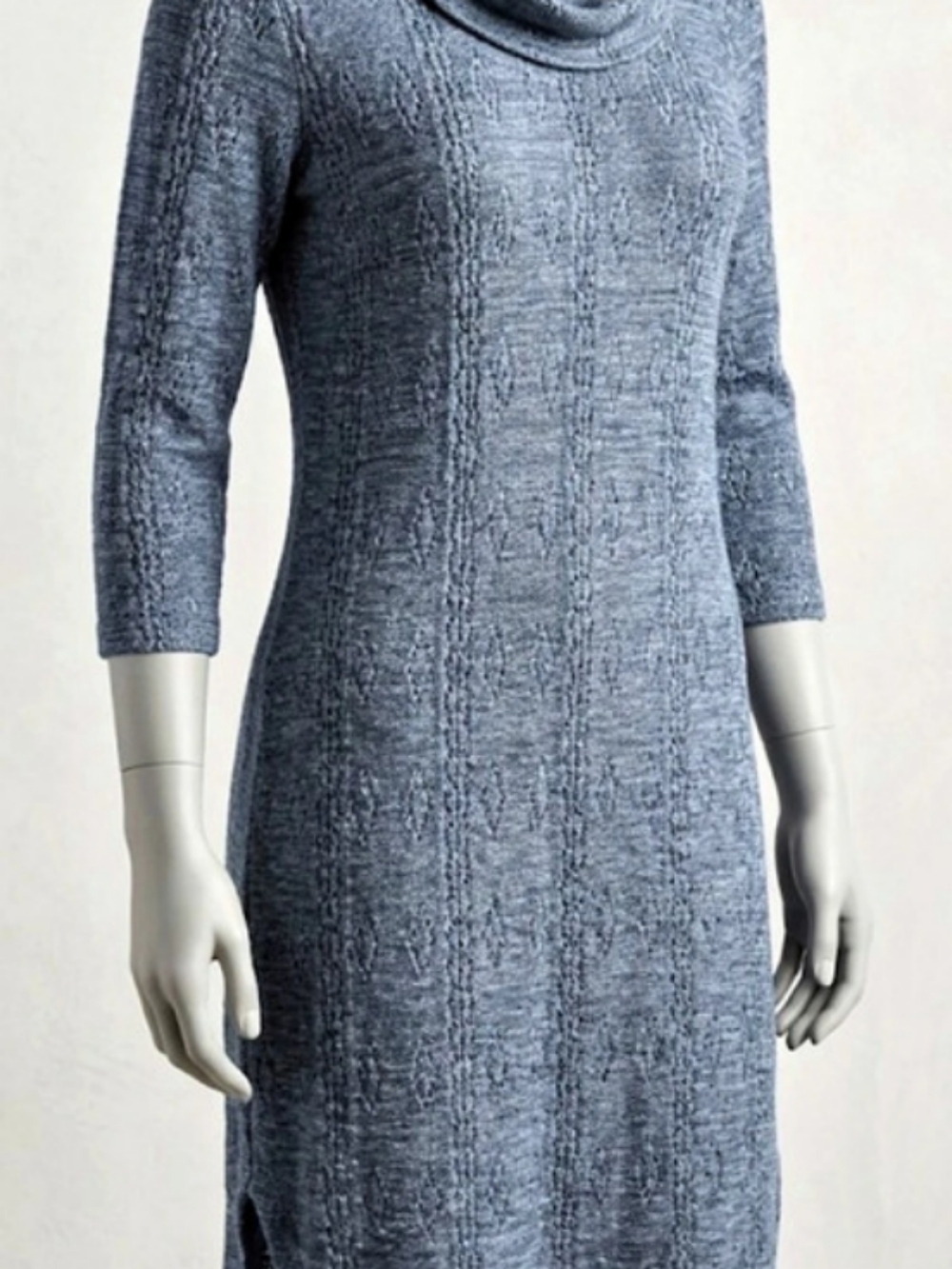 Anthropologie Cowl Neck Knit Midi Dress Blue (Sz L) Fall Casual Office Capsule